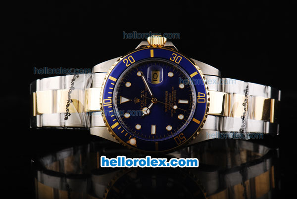 Rolex Submariner Automatic Movement Two Tone Strap with Blue Dial and Bezel - Click Image to Close